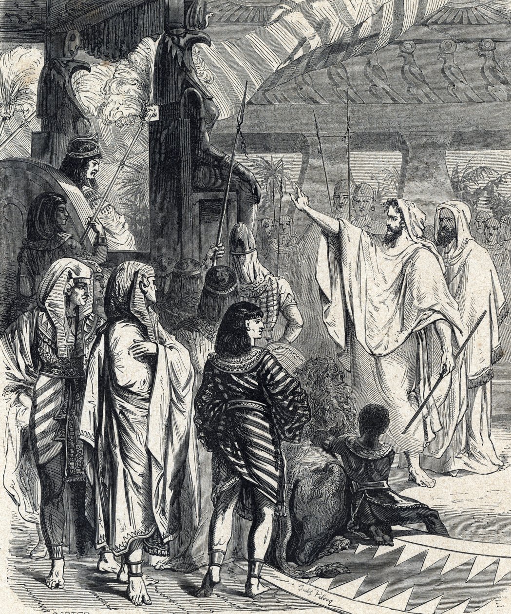 Mosè e Aronne visitano il faraone (incisione da 