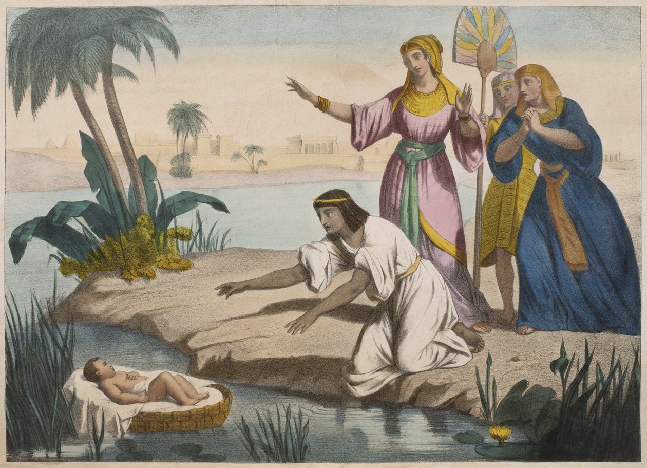 Mosè salvato dal Nilo, illustrazione da un catechismo L