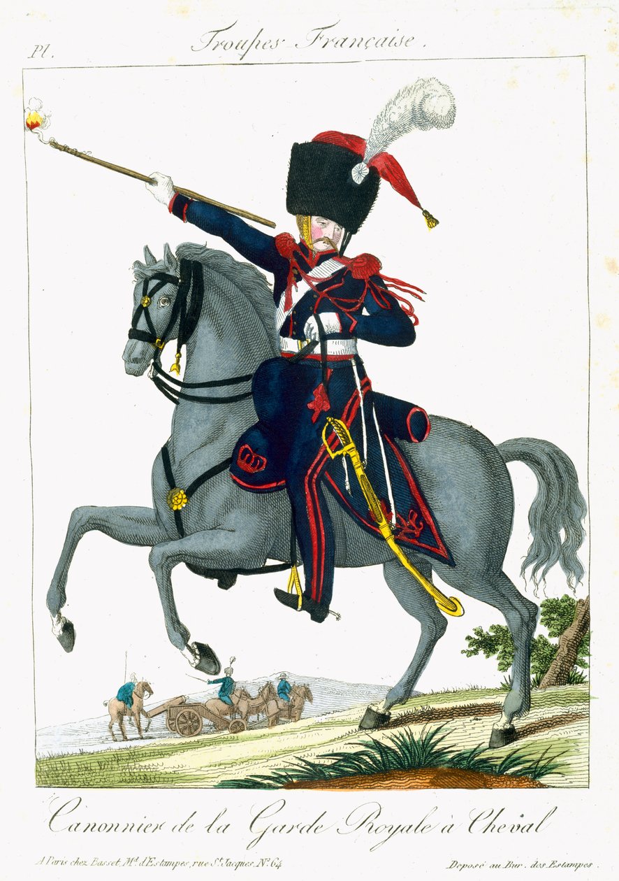 Cannoniere a cavallo della Guardia Reale, da Troupes Francaises, pub. chez Basset, Parigi, c.1790 da French School