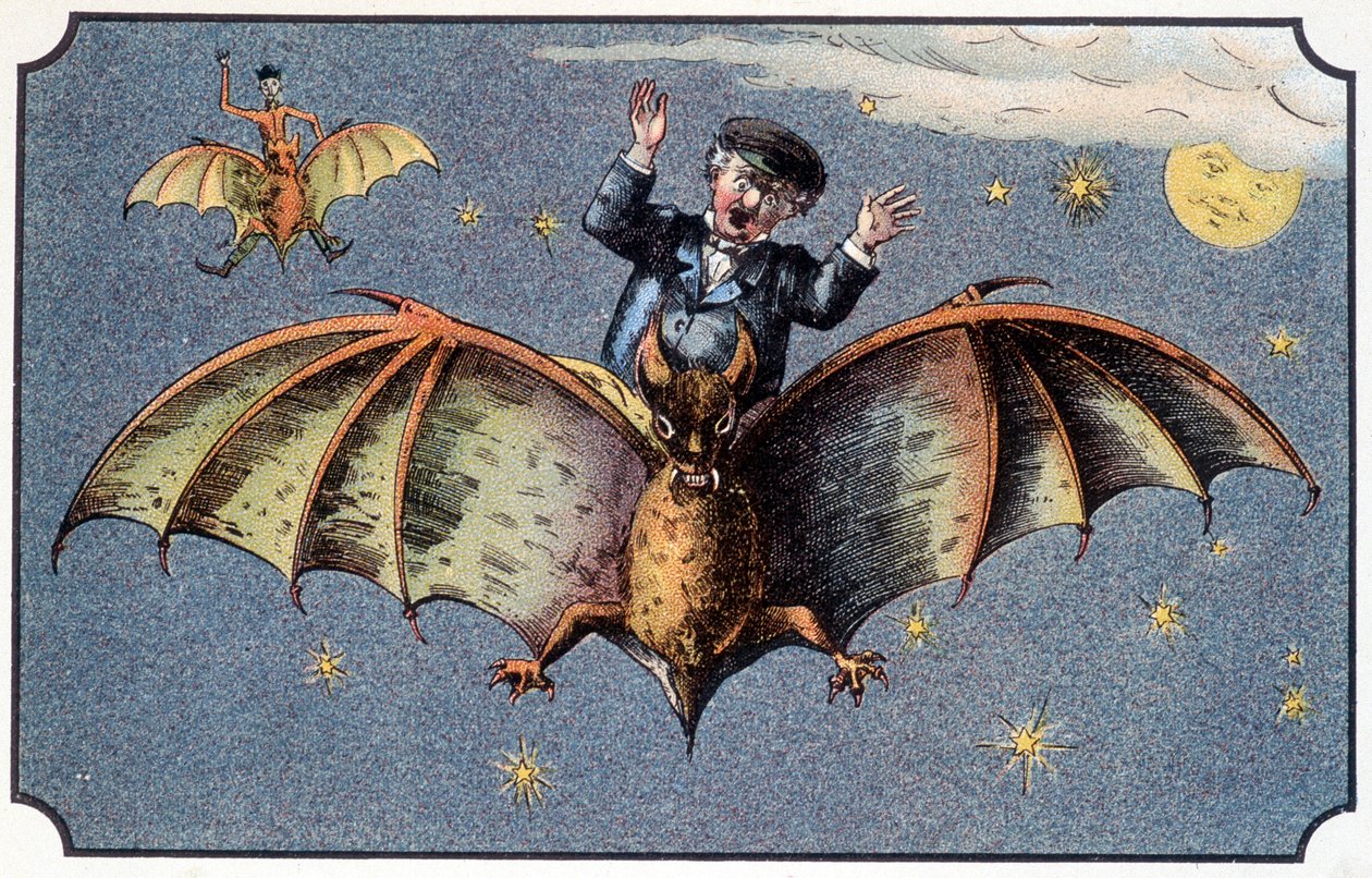 Mr. Baboulifiche cavalca un pipistrello nello spazio - in "Viaggio nella Luna" da French School