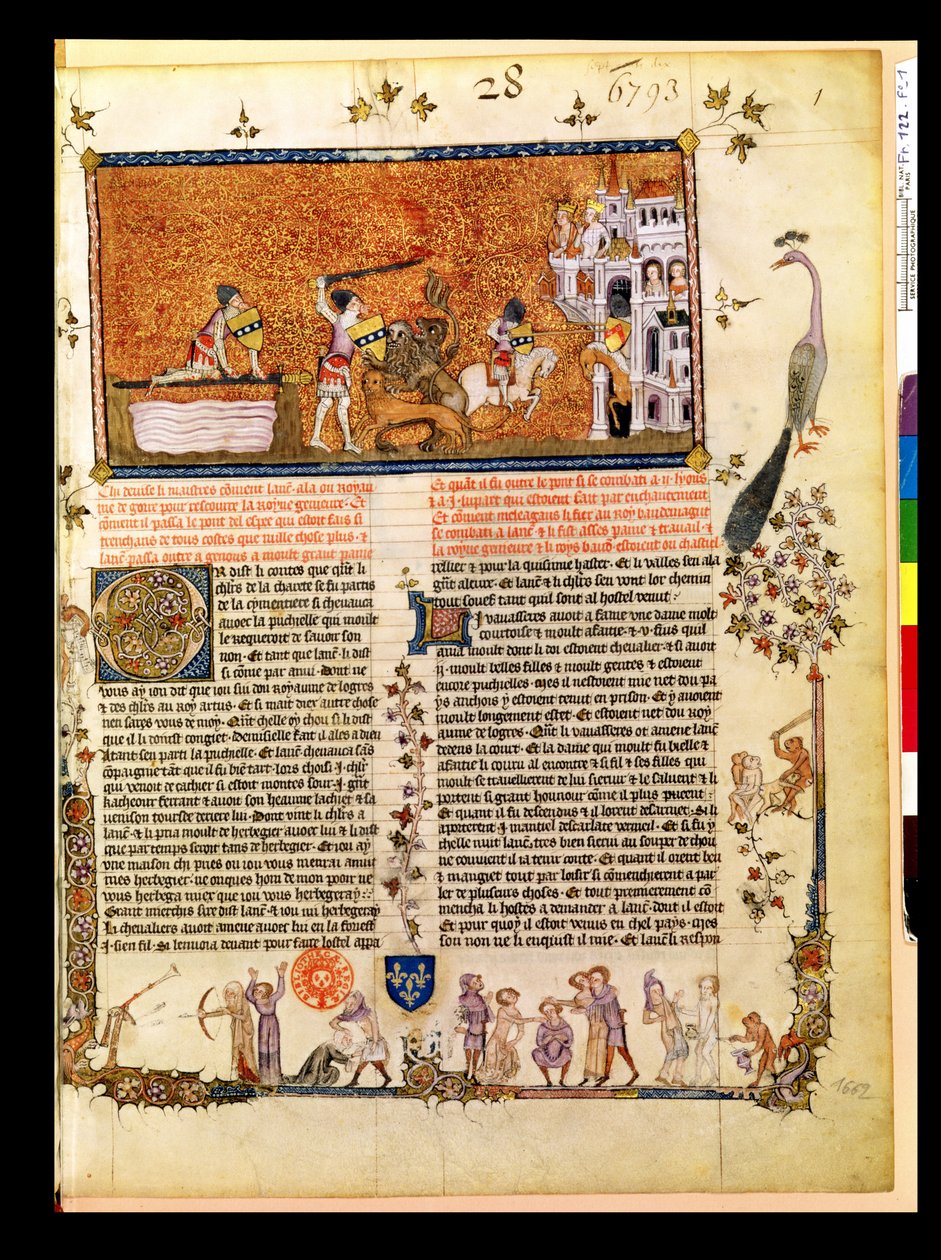 Lancillotto attraversa il Ponte della Spada, dal Roman de Lancelot du Lac, 1344 da French School