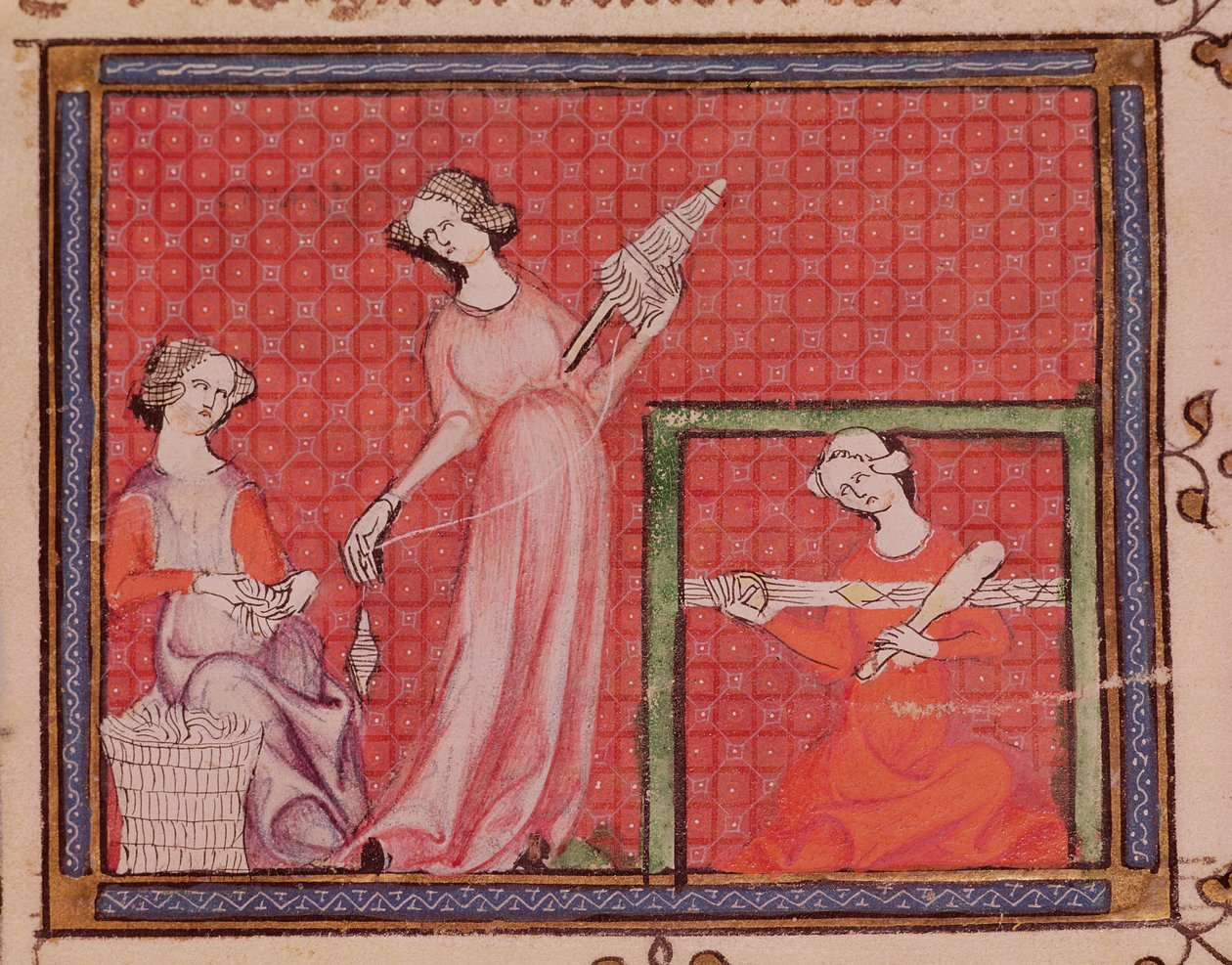 Donne che filano lana, da Ovide Moralise scritto da Chretien Legouais da French School