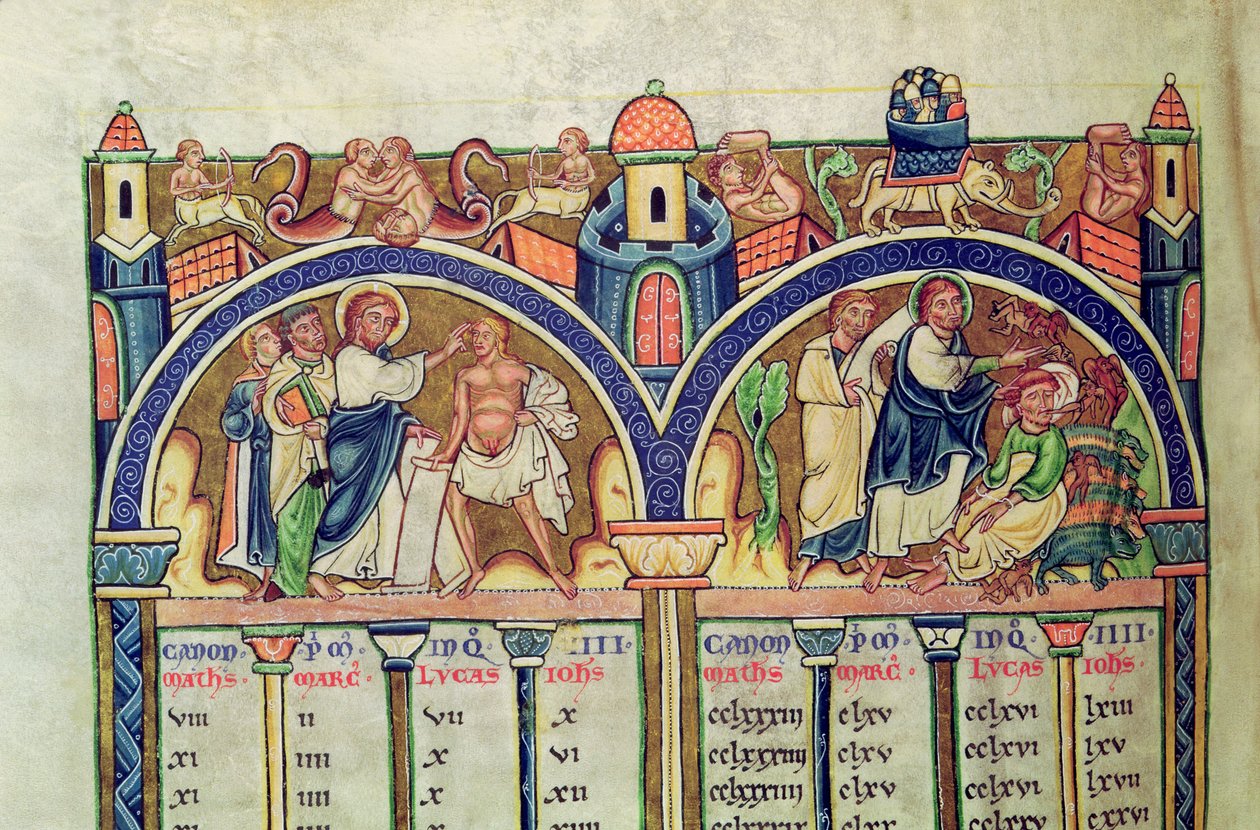 Ms 10 f.128v Canone degli Evangelisti, (dettaglio) raffigurante Cristo che guarisce l