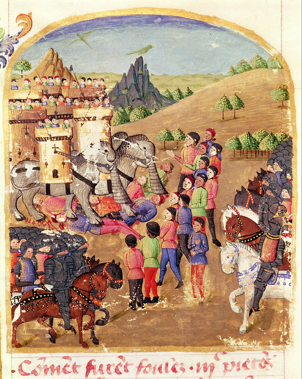 Ms 1335 fol.217 Gli Elefanti da Guerra, dalla Vie d