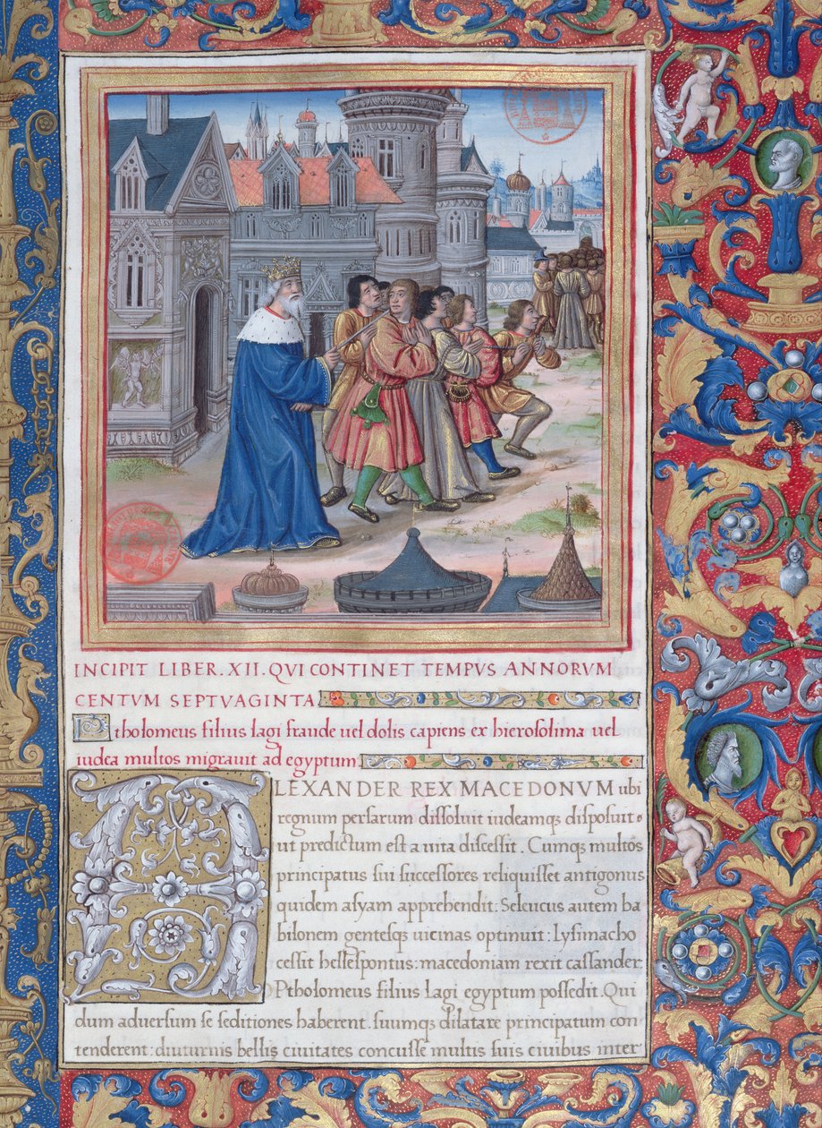 Illustrazione dal Libro XII (Dalla morte di Alessandro Magno alla morte di Giuda Maccabeo), Capitolo 1 delle Antichità giudaiche (Antiquitates Judaicae) di Flavio Giuseppe da French School