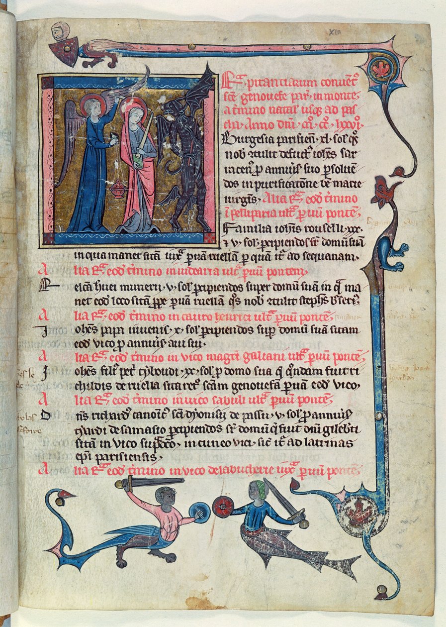 Ms 16261 fol.13v Santa Genoveffa che combatte un demone con l