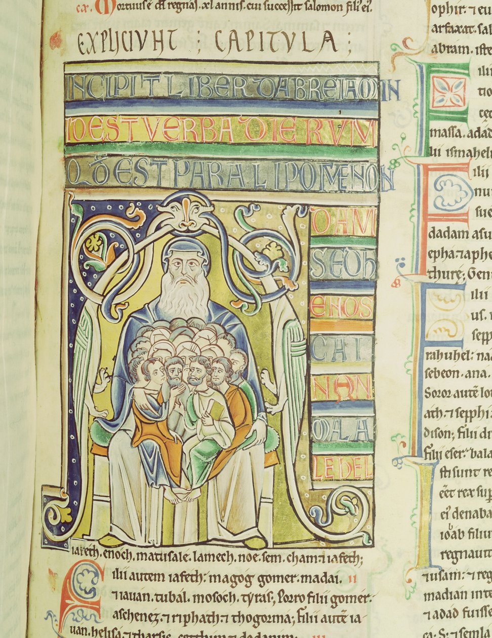 Ms 1 f.256 Lettera istoriata A raffigurante generazioni nel seno di Abramo, dalla Bibbia di Souvigny da French School