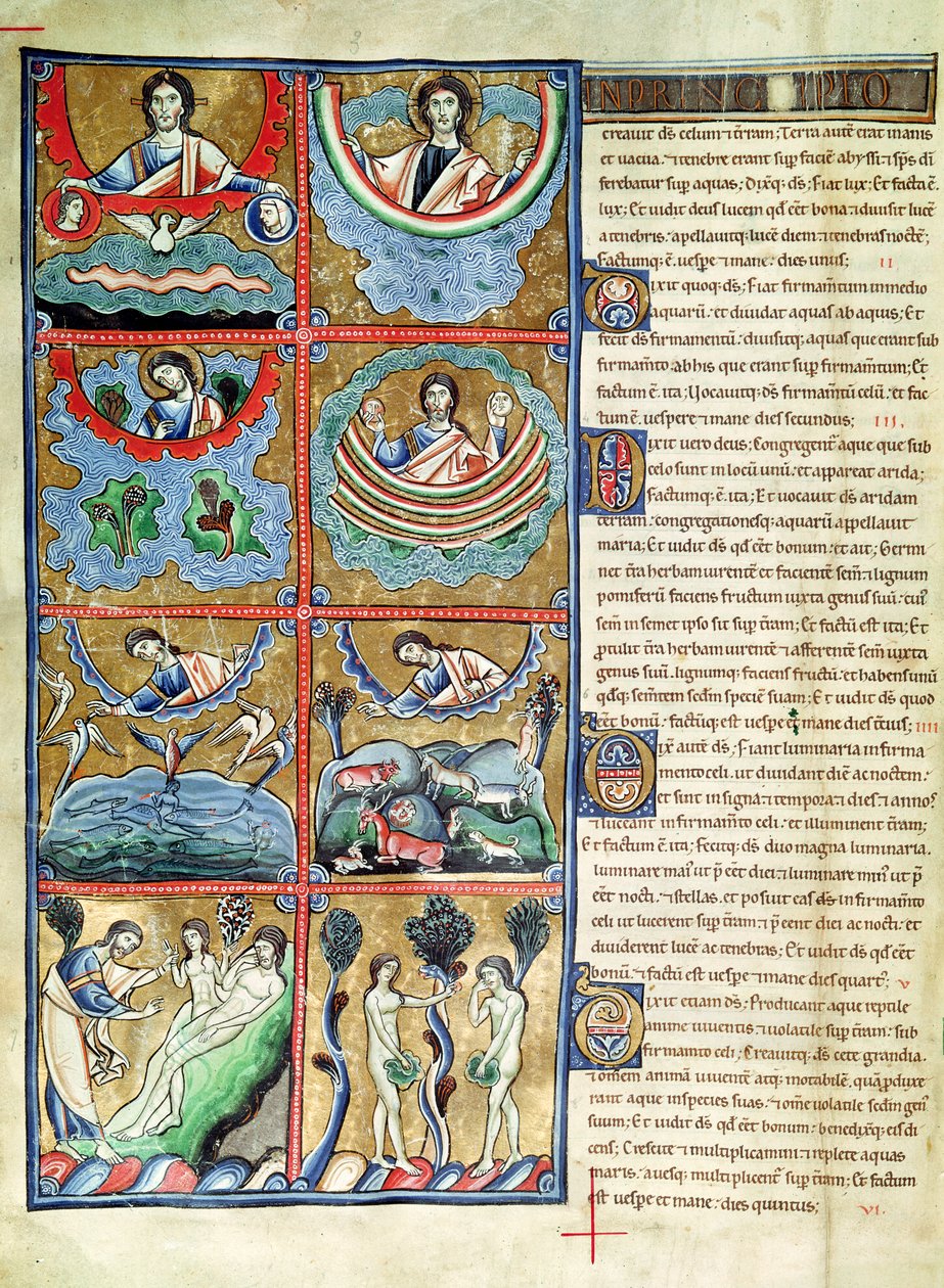 Ms 1 f.4v La Creazione del Mondo, dalla Bibbia di Souvigny da French School