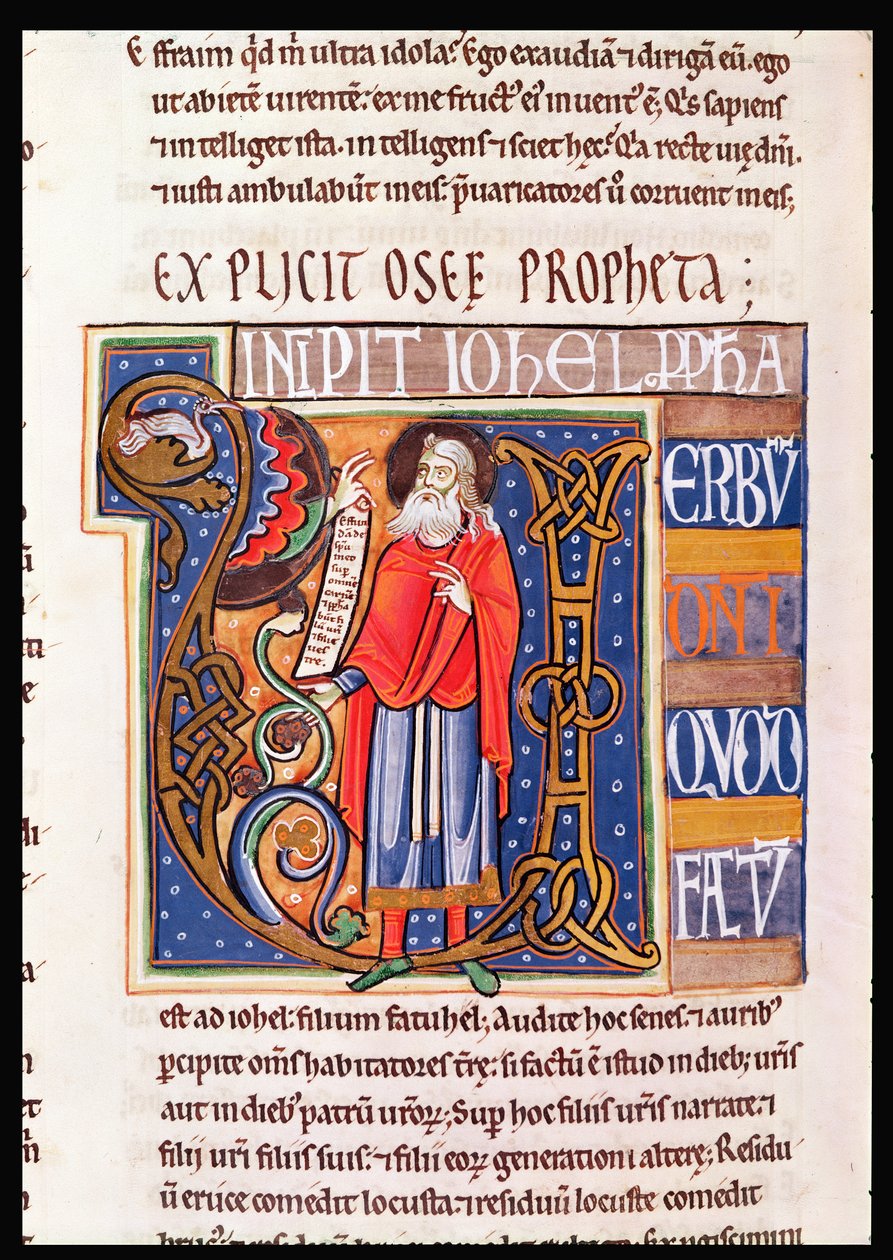 Ms 1 fol.193v Iniziale istoriata U raffigurante Joel, dalla Bibbia di Souvigny da French School