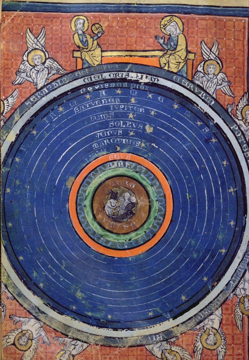 Il Mondo secondo Aristotele, miniatura da De Philosophia Mundi di Guillaume de Conches, 1276-77 da French School