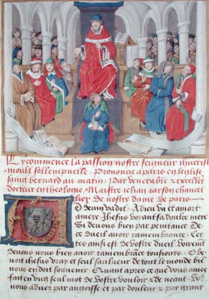 Jean de Gerson (1363-1429) che predica la Passione al mattino nella Chiesa di San Bernardo a Parigi, da Sermons sur la Passion et Traites Divers, c.1480 da French School