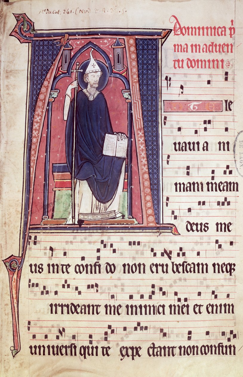 Ms 241 f.1 Iniziale istoriata A raffigurante San Gregorio, dall