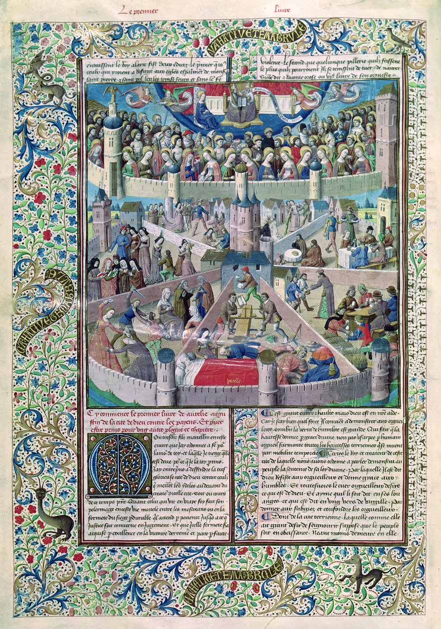 Ms 246 fol.3v Vizi e virtù sulla Terra, da De Civitate Dei di Sant