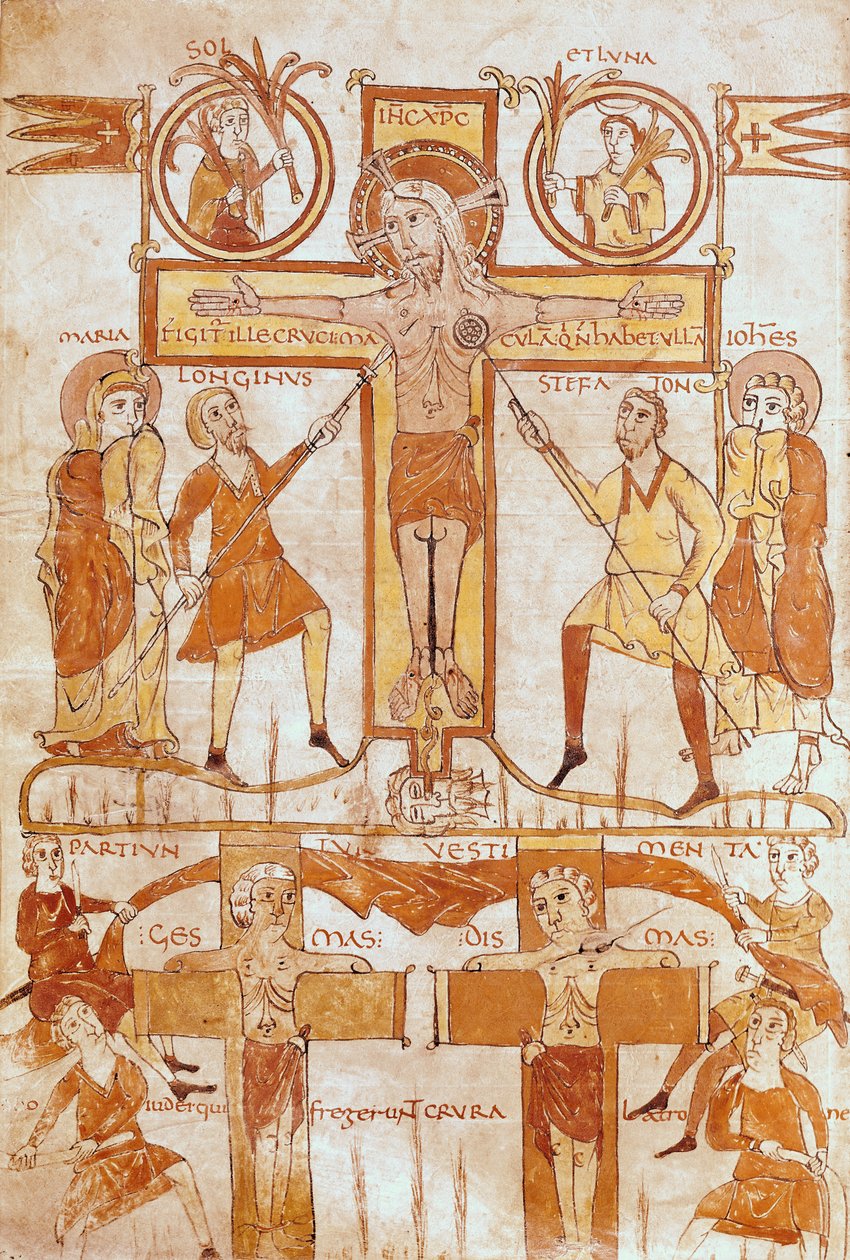 Ms 24 fol.7v La Crocifissione e la Divisione delle Vesti del Salvatore, da un Vangelo da French School
