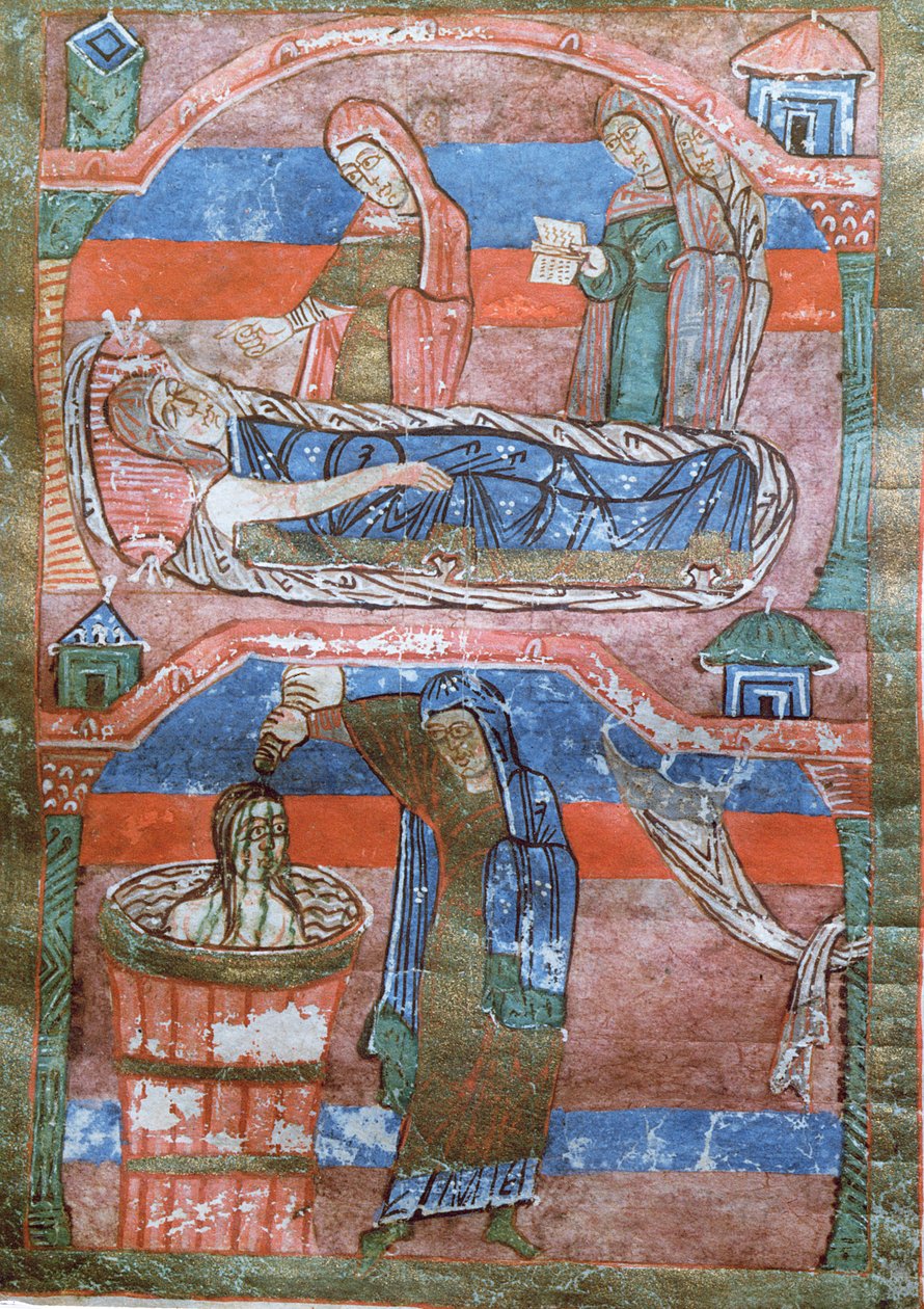 Ms 250 Donna idropica curata dai bagni di St. Radegund, da La Vita di St. Radegund da French School