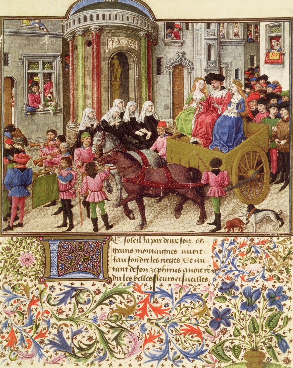 Teseo fa il suo ingresso trionfale ad Atene, da La Teseida, di Giovanni Boccaccio (1313-75) 1340-41 da French School