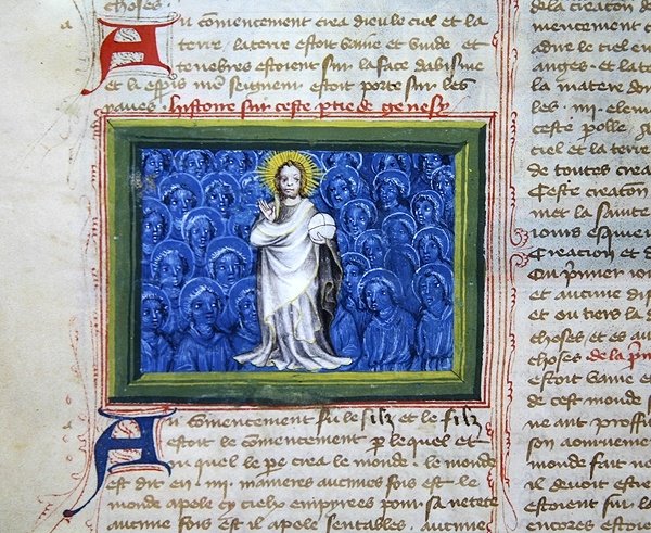 Dio circondato da angeli, dalla Bibbia dei Grandi Agostiniani da French School