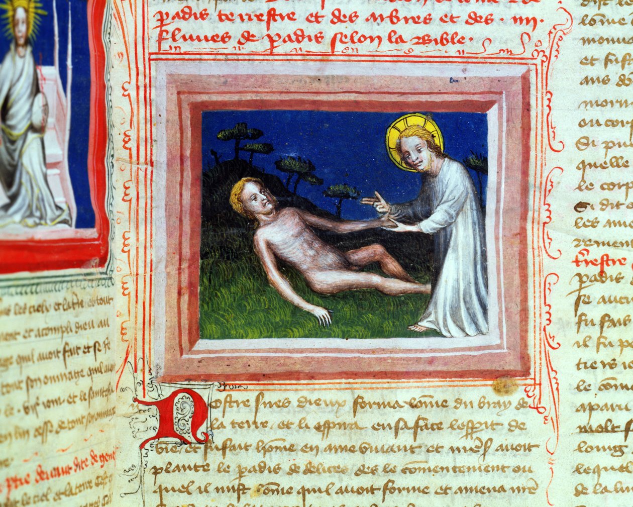 Creazione di Adamo, dalla Bibbia dei Grandi Agostiniani, 1494 da French School