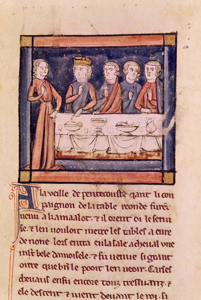 Ms 3347 fol.214 Alla vigilia di Pentecoste, dal Livre de Messire Lancelot du Lac da French School