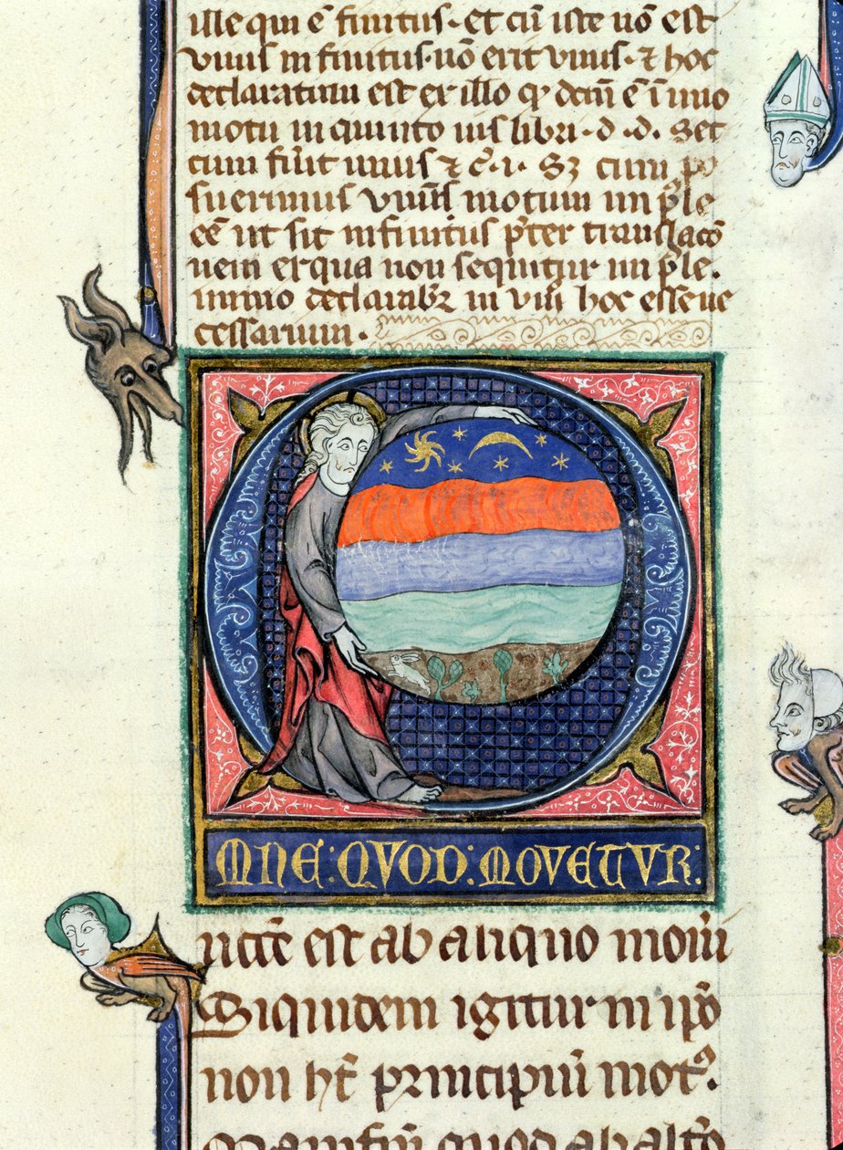 Ms 3469 Cristo che tiene un globo con i Quattro Elementi, dalla Fisica di Aristotele da French School