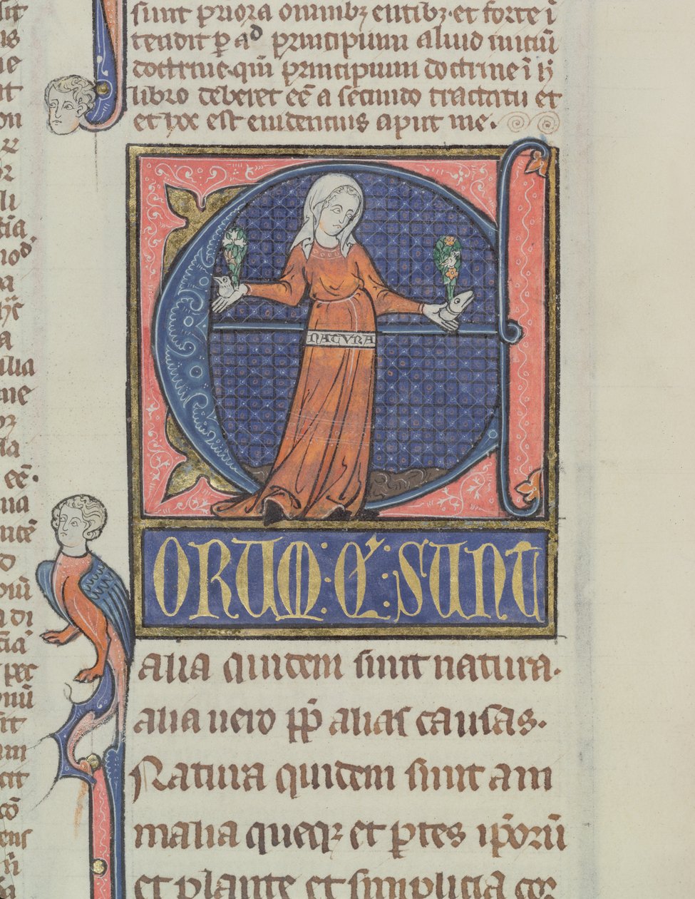 Iniziale istoriata E con una rappresentazione della Natura, dalla Fisica di Aristotele (384-322 a.C.) da French School