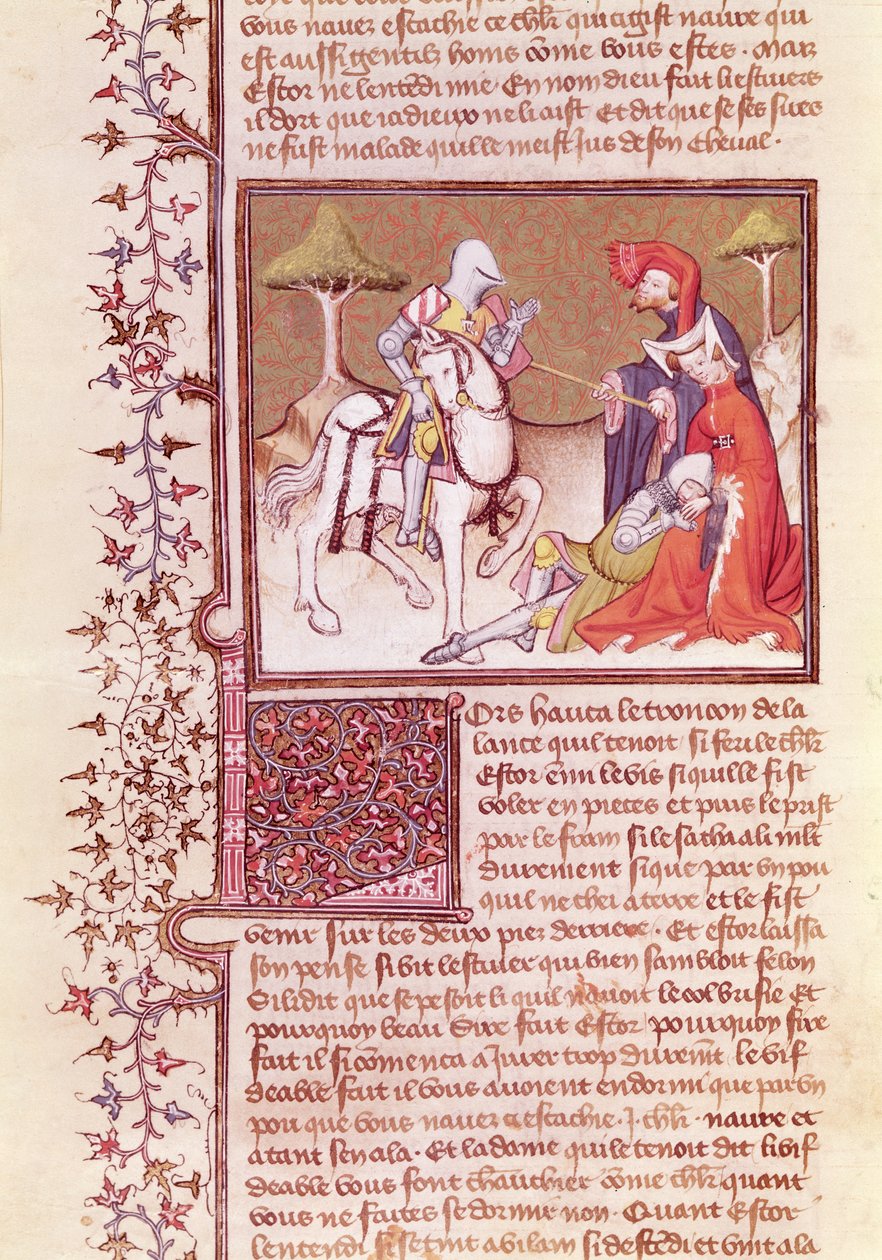 E così estrasse la lancia dal cavaliere morente, dal Livre de Messire Lancelot du Lac da French School