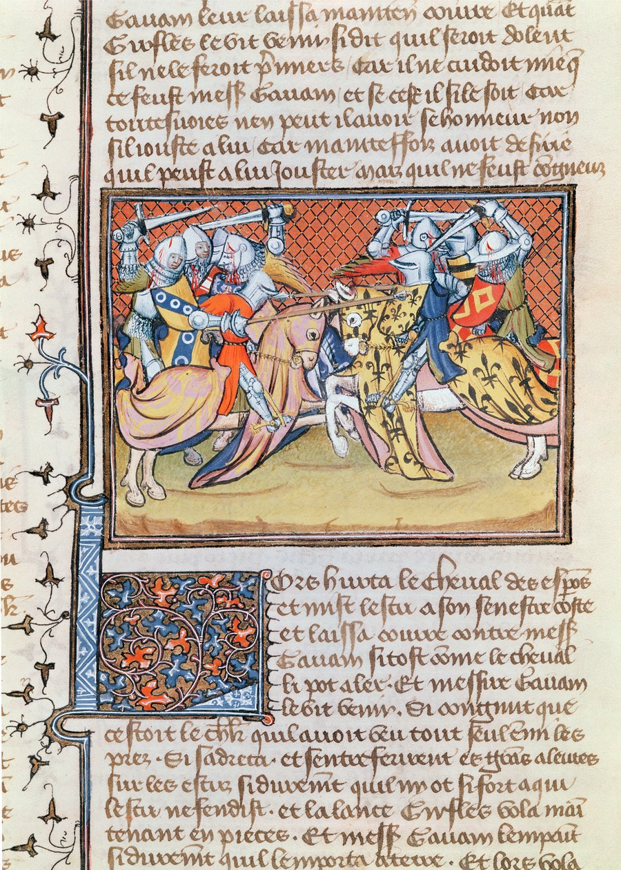 Ms 3479 t.1 fol.539 Quando i cavalli si scontrano, dal Livre de Messire Lancelot du Lac da French School