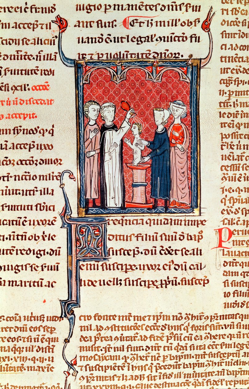 Ms 372 fol.161 Una scena di battesimo, dai Decreti di Graziano da French School