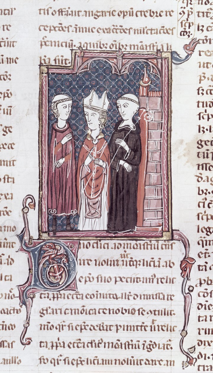 Ms 373 fol.51v Un monaco, un vescovo e un abate, dai Decreti di Graziano da French School
