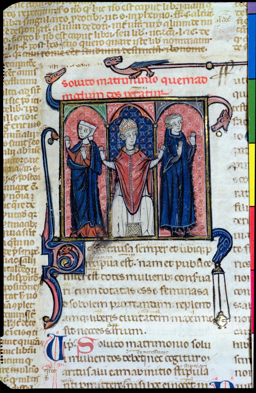 Ms 394, Illustrazione dal Digeste che raffigura la dissoluzione di un matrimonio da parte di un vescovo da French School