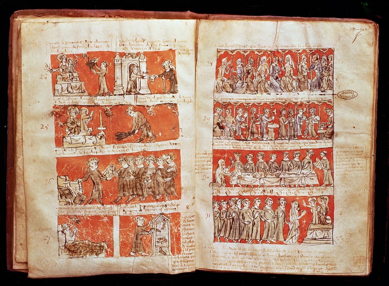 Ms 408 Scene della vita degli studenti nel Collegio della Beata Vergine a Parigi, dagli Statuti del Collegio di Hubant, 1387 da French School