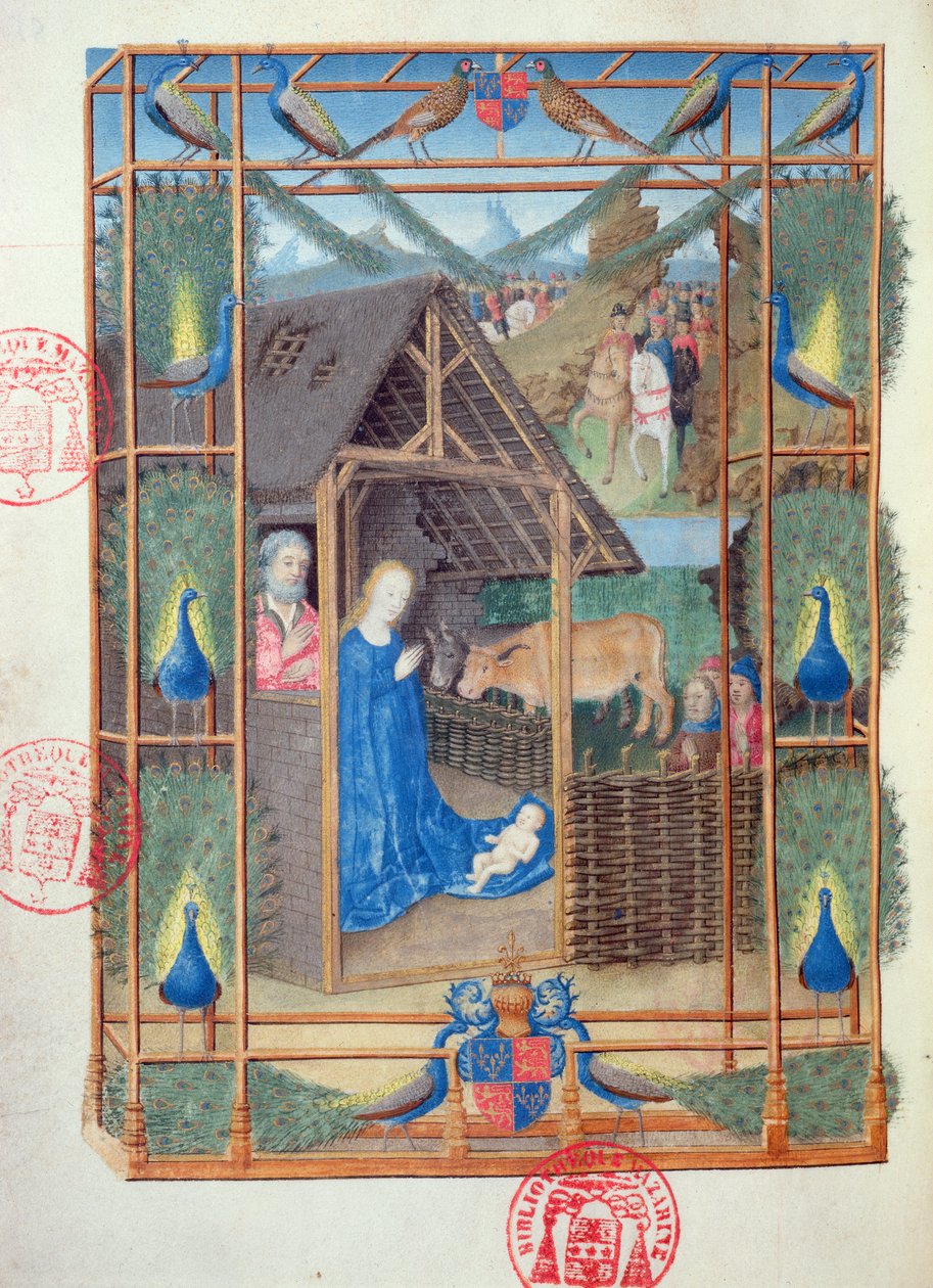 Ms 473 La Natività con pavoni, miniatura dalle Heures de Charles de France, c.1466-69 da French School