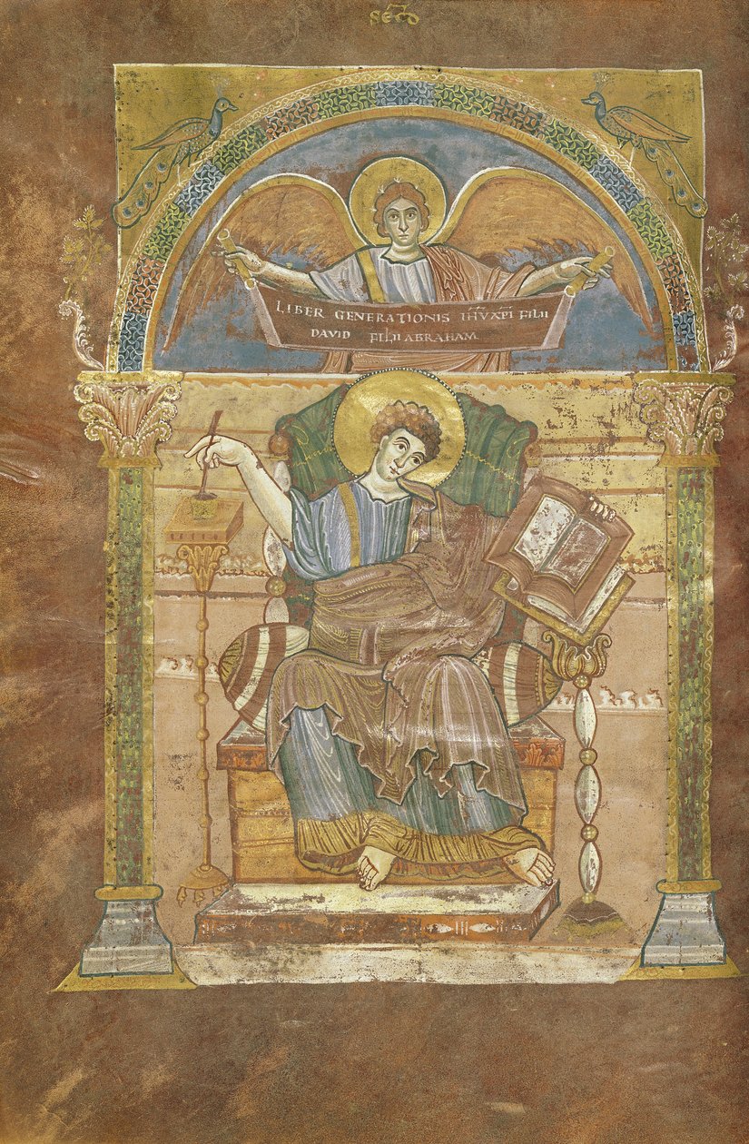 Ms 4 fol.17v San Matteo, dal Vangelo di San Riquier, c.800 da French School