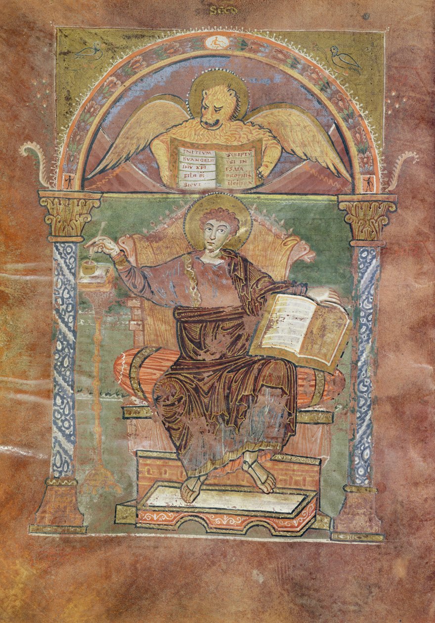 Ms 4 fol.66v San Marco, dal Vangelo di San Riquier, c.800 da French School