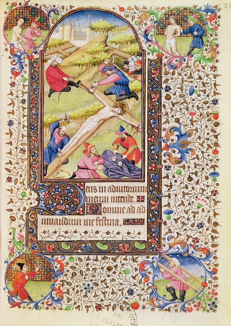Ms 547 fol.21 Cristo inchiodato alla croce, da un Libro d