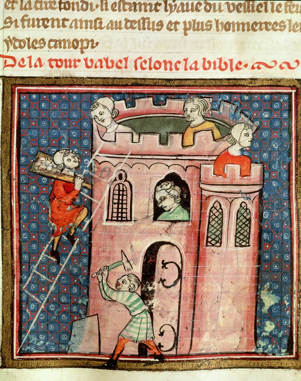 La Costruzione della Torre di Babele, dalla Bibbia Historiale di Guiart des Moulins da French School