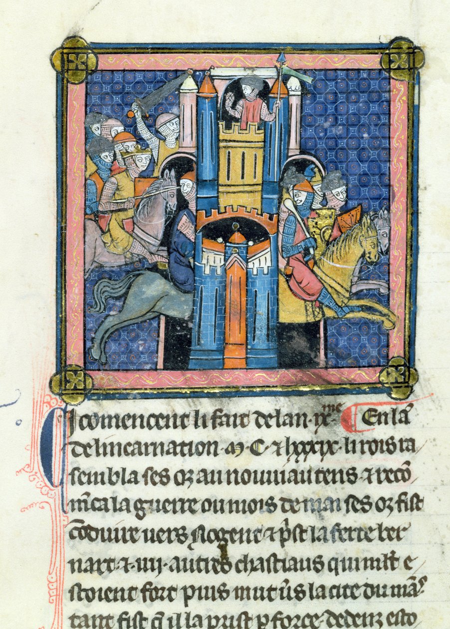 Ms 702 fol.295 La presa di Le Mans da parte di Philippe-Auguste (1165-1223) nel 1189 da French School