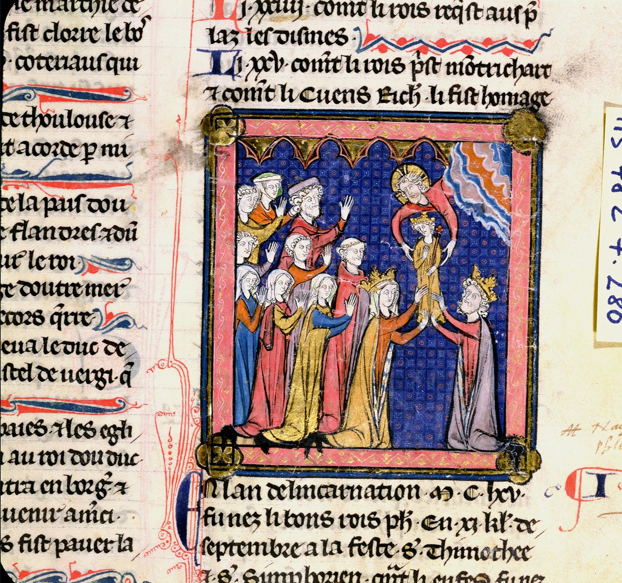 Ms 782 f.280 Re Filippo II (1165-1223) di Francia, dalle Cronache di Saint-Denis, fine XIII secolo da French School