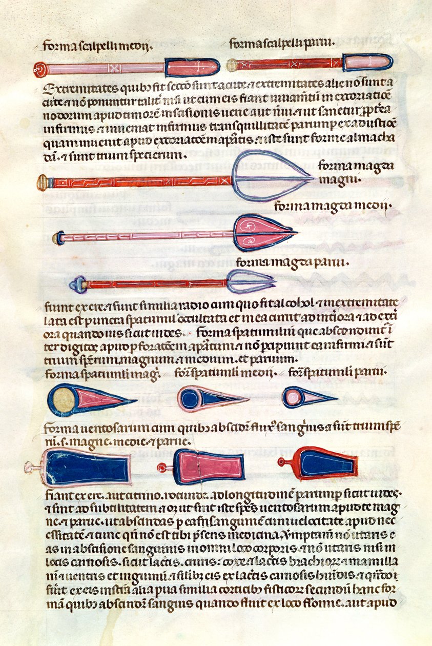Ms 89 Ter fol.122v Strumenti chirurgici da un trattato di Abul Qasim Kalaf ibn al-Abbas al Zahrawi (Albucasis) da French School