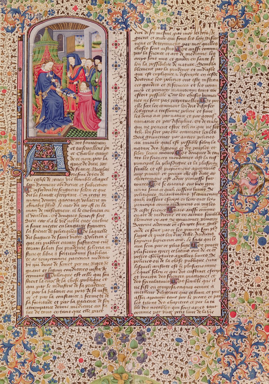Ms 927 Fol.186 Presentazione della Politica al Re, da Etica, Politica ed Economia di Aristotele (384-322 a.C.) da French School