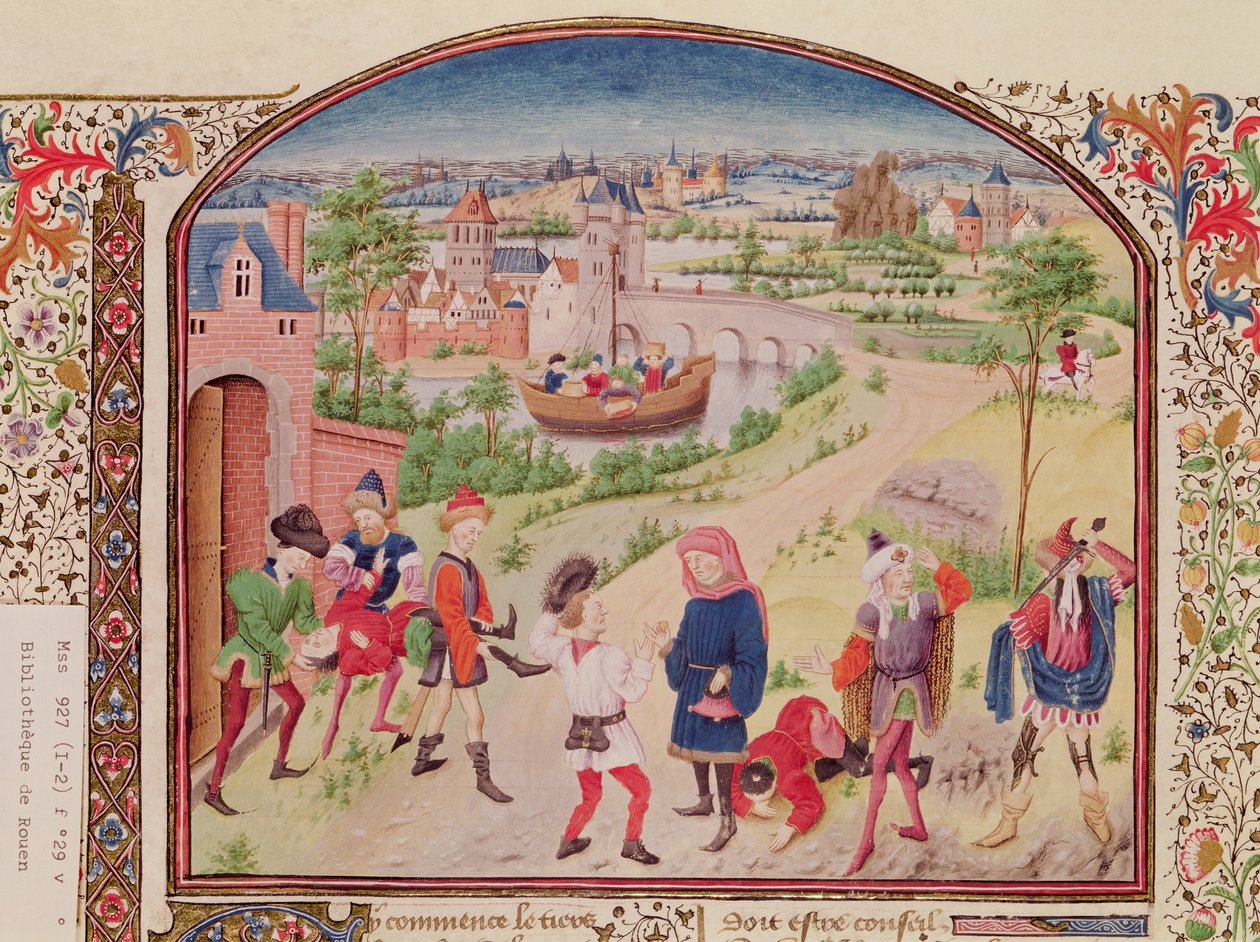 Ms 927 Fol.29v Coraggio e Codardia, da Etica, Politica ed Economia di Aristotele (384-322 a.C.) da French School