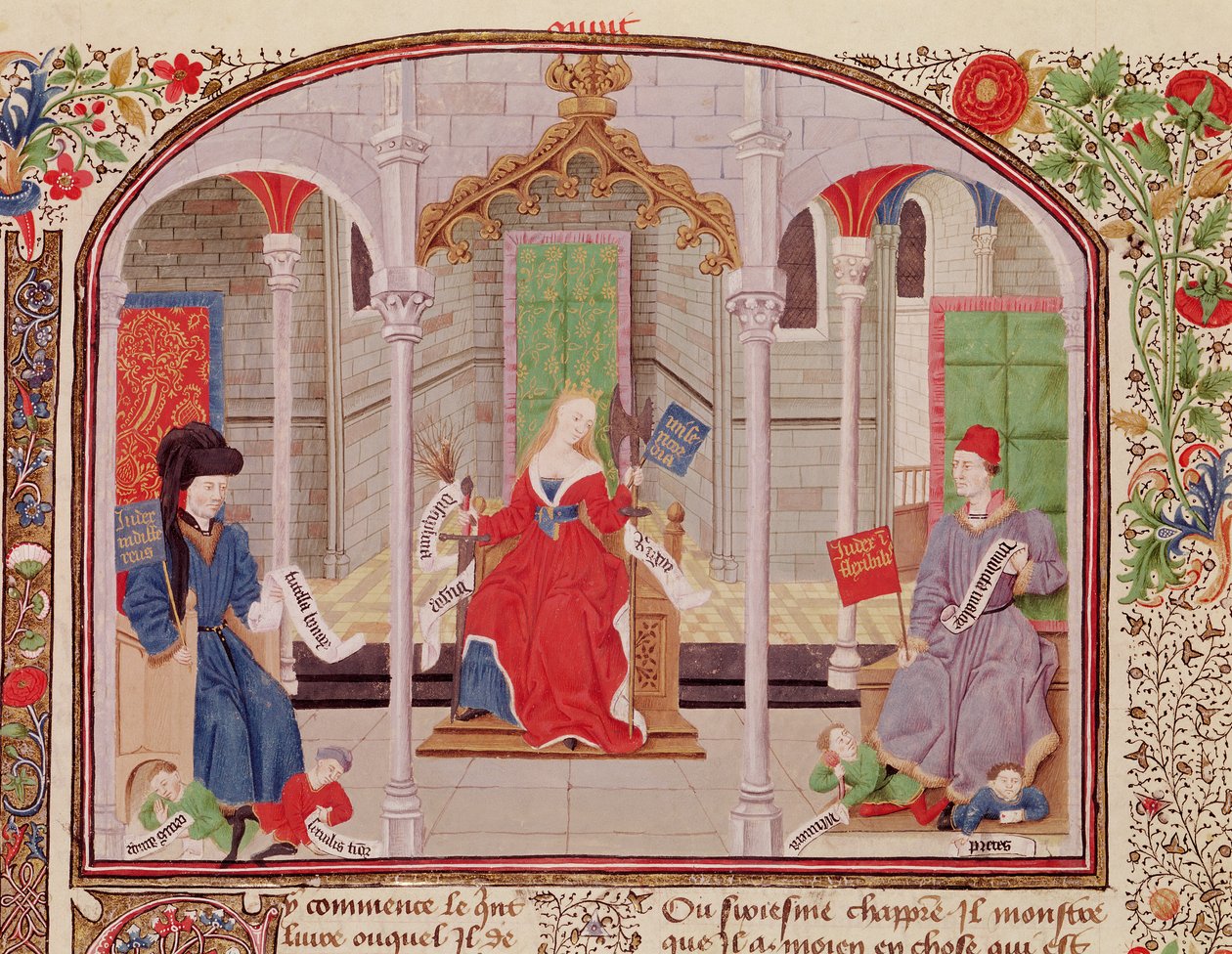 Ms 927 Fol.71v La Teoria della Giustizia, da Etica, Politica ed Economia di Aristotele (384-322 a.C.) da French School