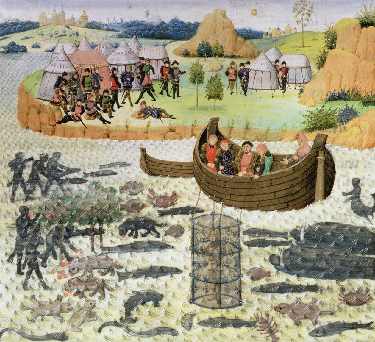 Alessandro Magno (356-323 a.C.) Usando una Campana Subacquea da French School