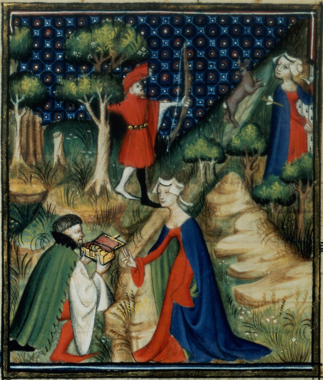 Ms Fr 12420 fol.139v. La storia di Procri, da `De Claris Mulieribus, dalle opere di Giovanni Boccaccio (1313-75) da French School
