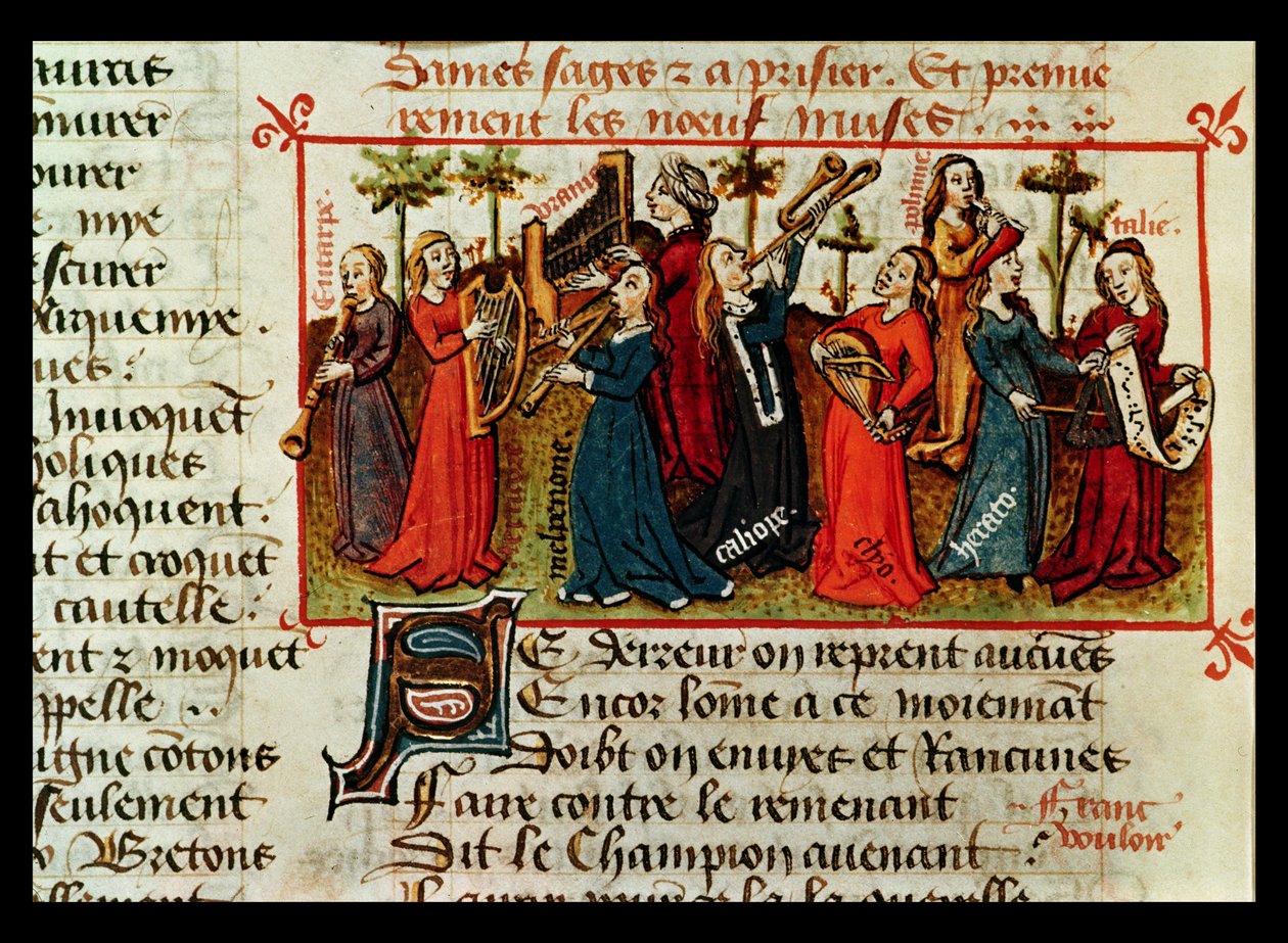 Ms Fr 12476 Fol.109v Le nove muse da Le Champion des Dames di Martin le Franc (1410-61) 1451 da French School
