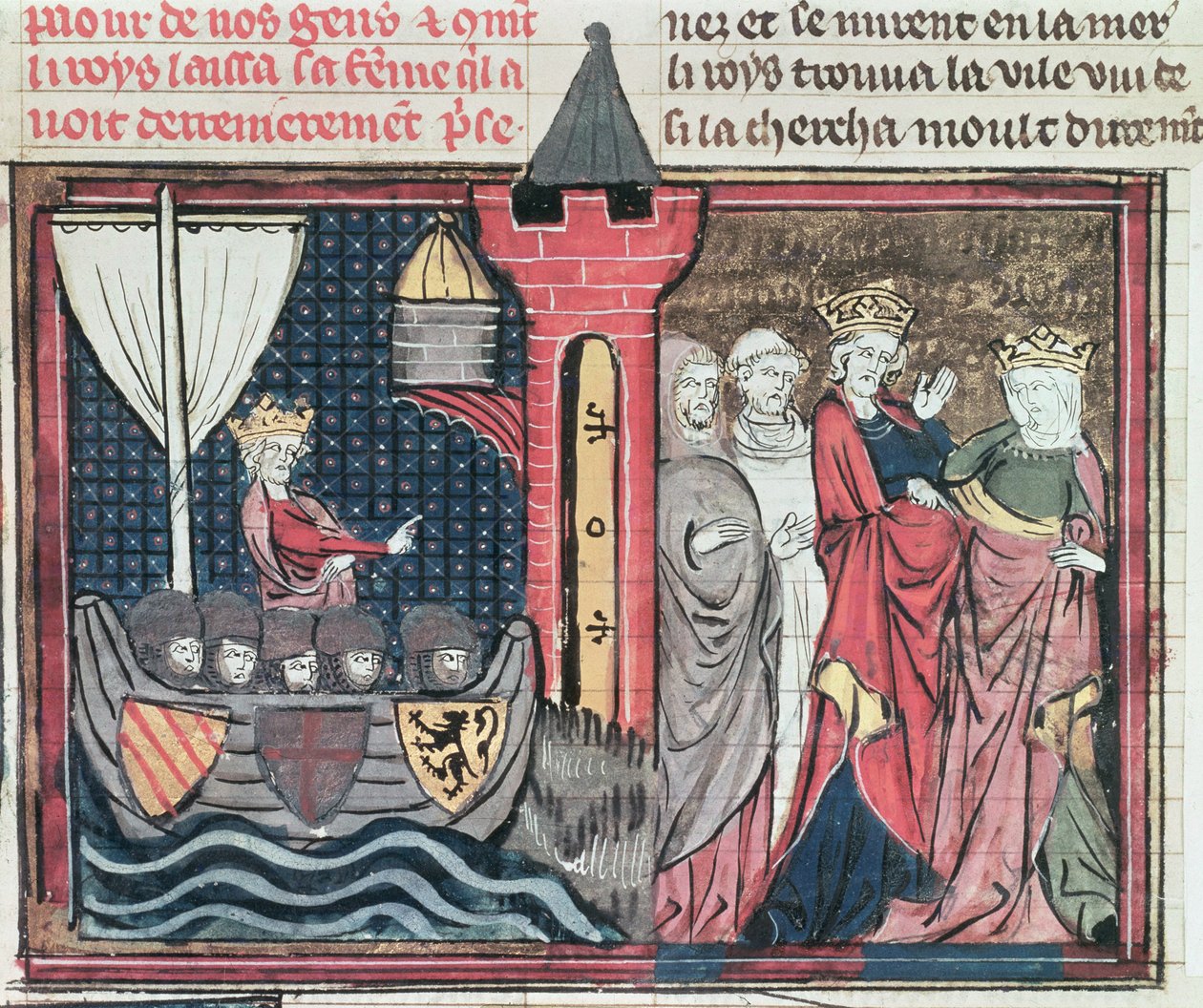 Ms Fr 22495 Fol.101 Baldovino I attraversa il fiume Giordano e rinuncia a sua moglie, da Le Roman de Godefroi de Bouillon, 1337 da French School