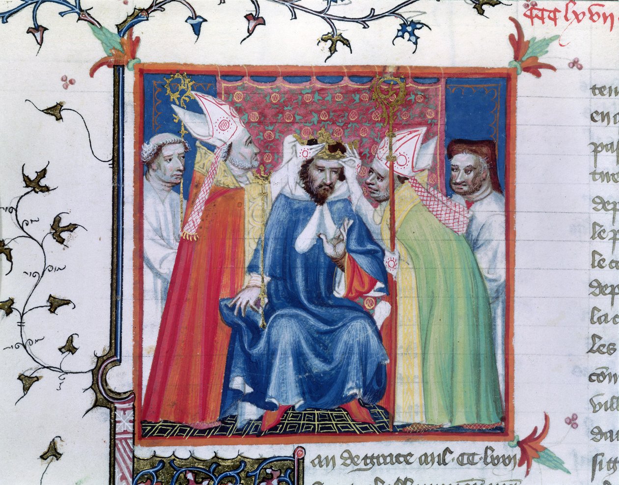 Ms. Fr. 2608 fol.335v Incoronazione di Filippo III (1245-85), dalle Grandes Chroniques de France, c.1400 da French School