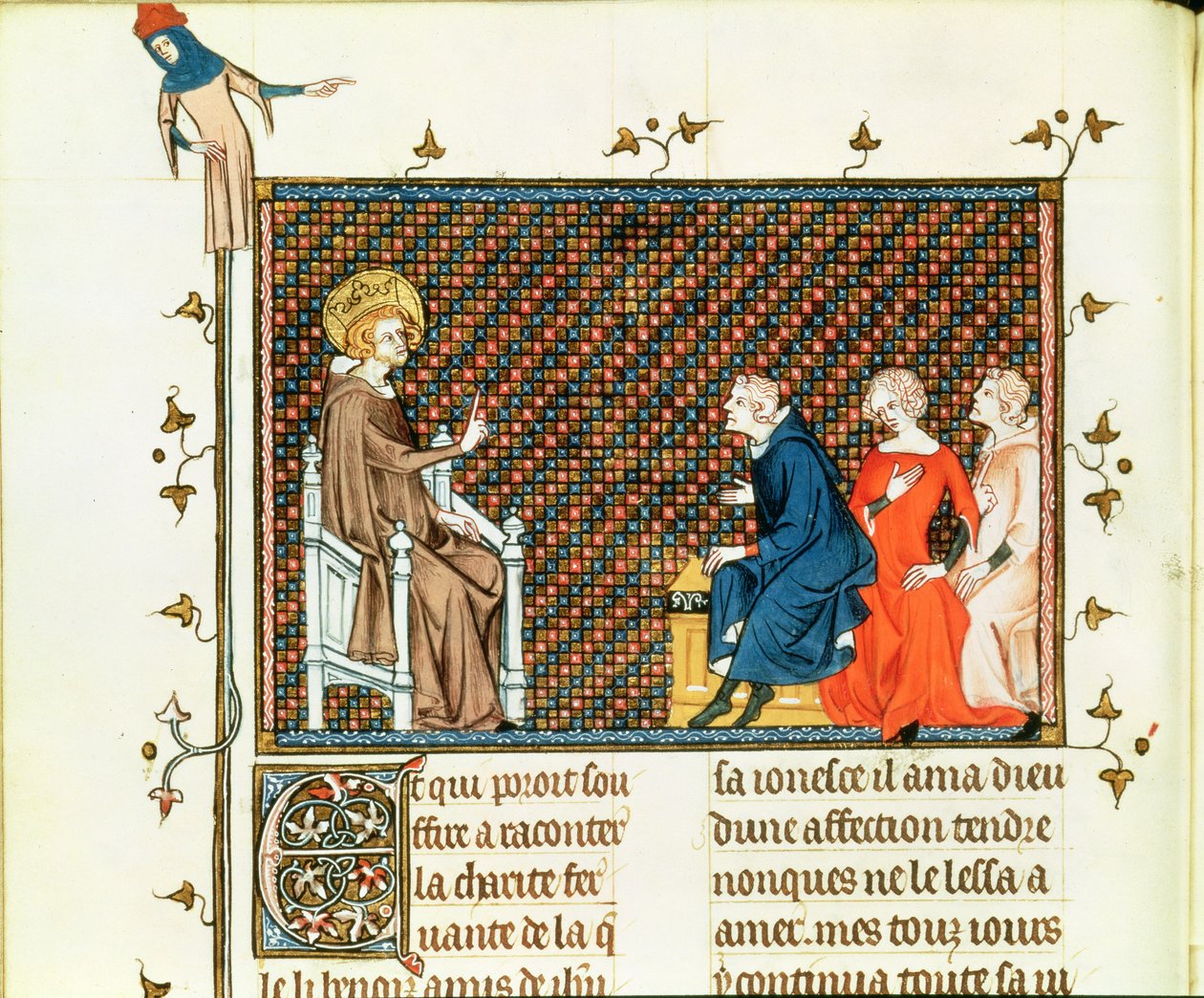 Ms Fr. 5716 fol.44 San Luigi che insegna ai suoi figli, dalla Vita e miracoli di San Luigi, c.1330-40 da French School