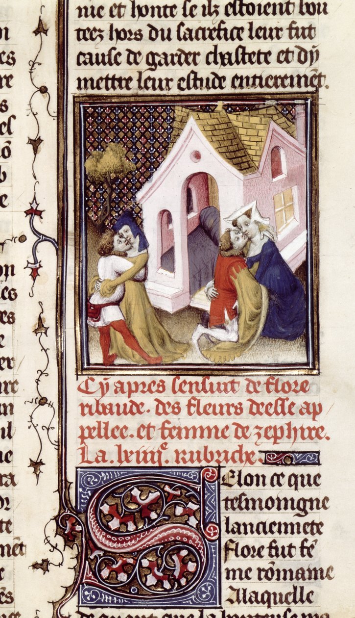 Ms Fr 598 f.97 Prostitute con clienti, da Des Claires et Nobles Femmes, di Giovanni Boccaccio, c.1403 da French School
