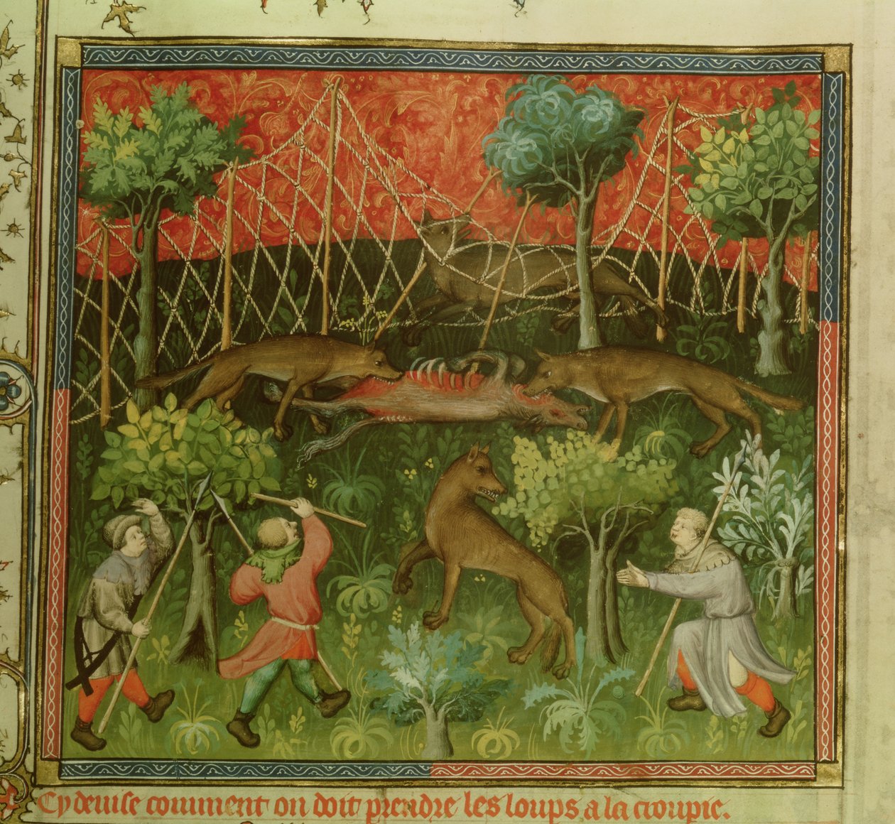 Ms Fr 616 fol.111 Caccia al lupo con l